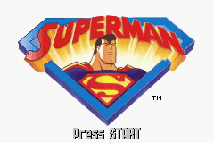 Superman: Countdown to Apokolips title screen for GameBoy Advance